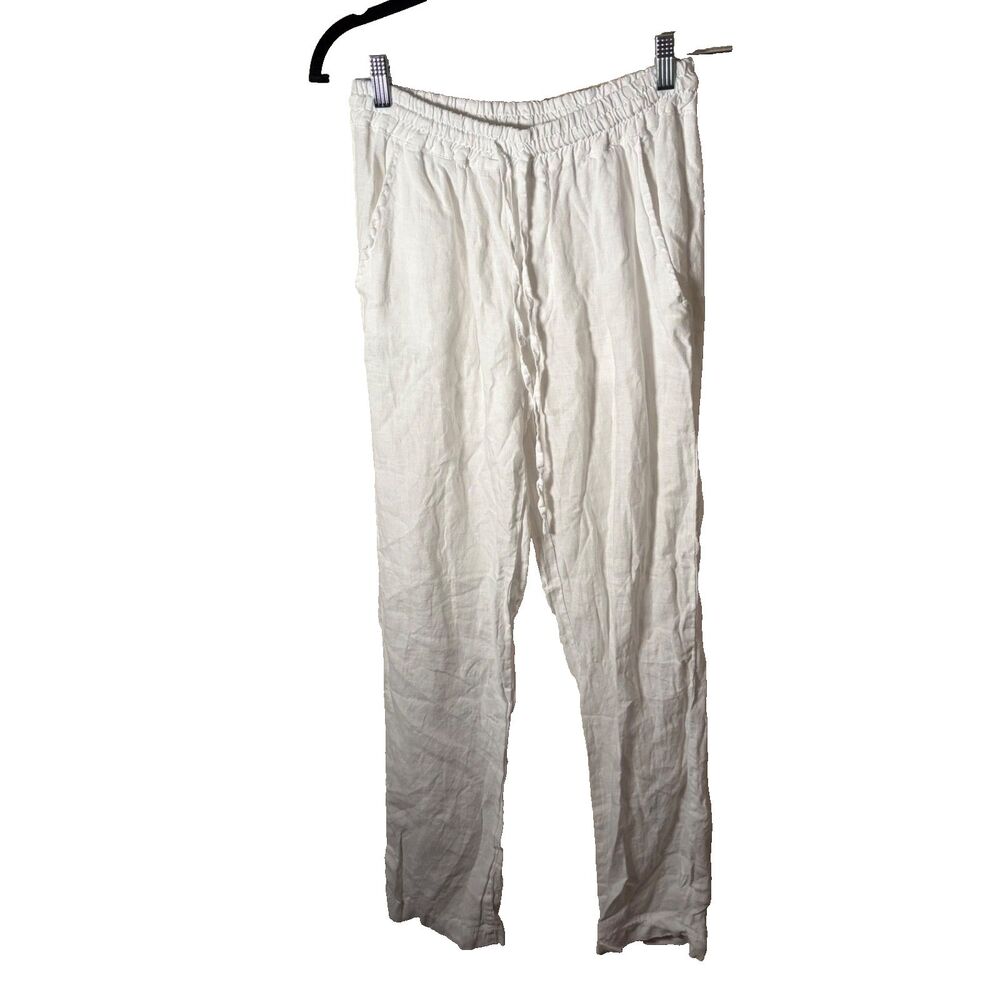 Pure Collection 100% Linen White Pants Women's Small Bottoms Drawstring